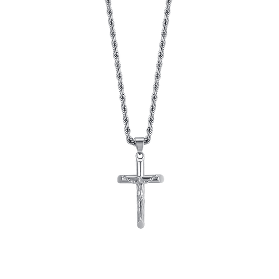 COLLAR DE ACERO PARA HOMBRE CON CRUCIFIJO