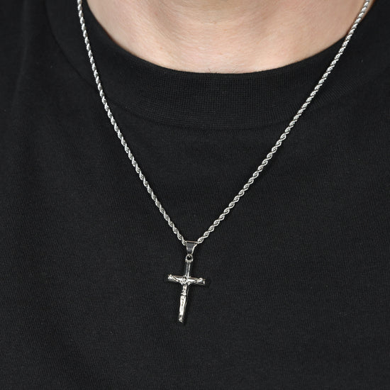 COLLAR DE ACERO PARA HOMBRE CON CRUCIFIJO