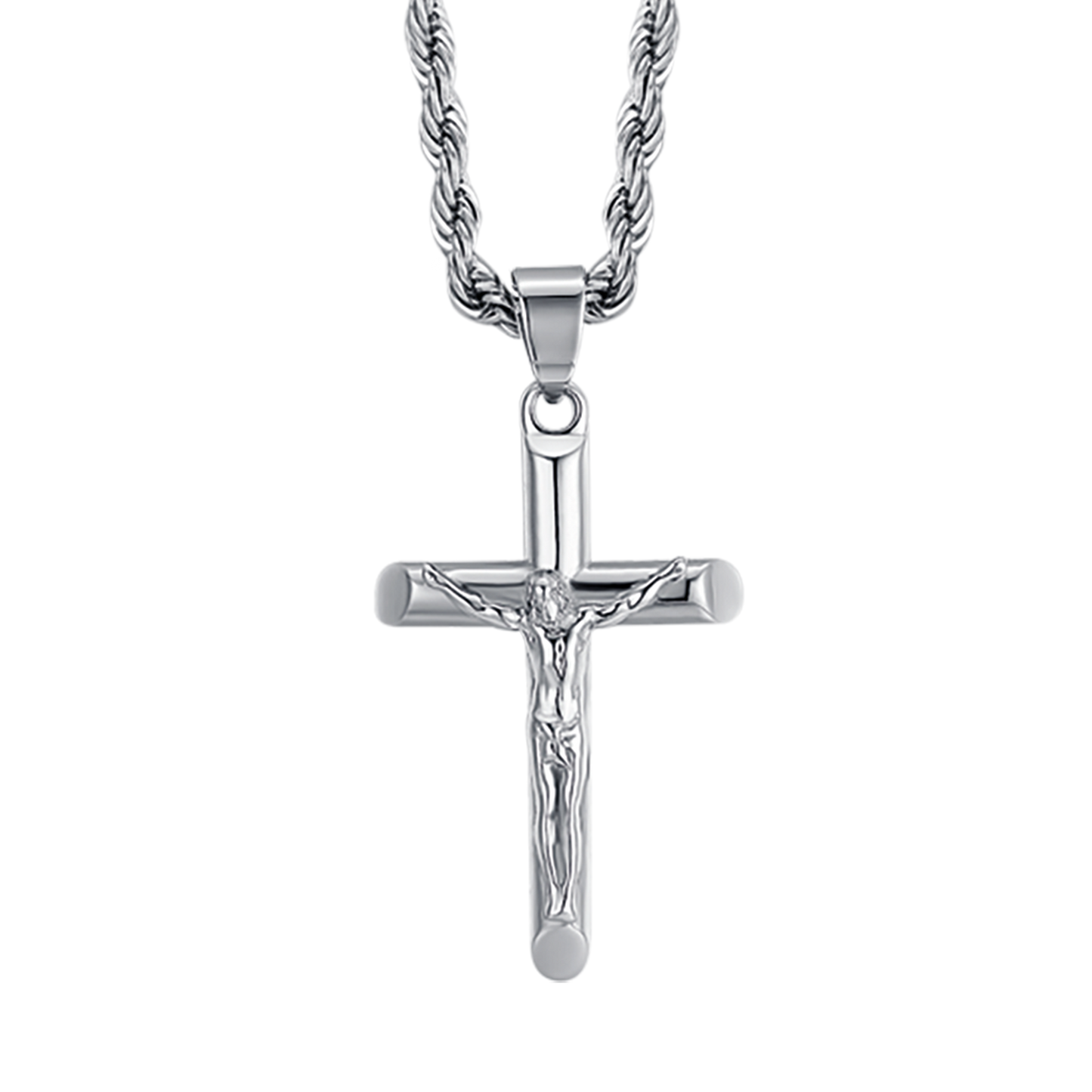 COLLAR DE ACERO PARA HOMBRE CON CRUCIFIJO