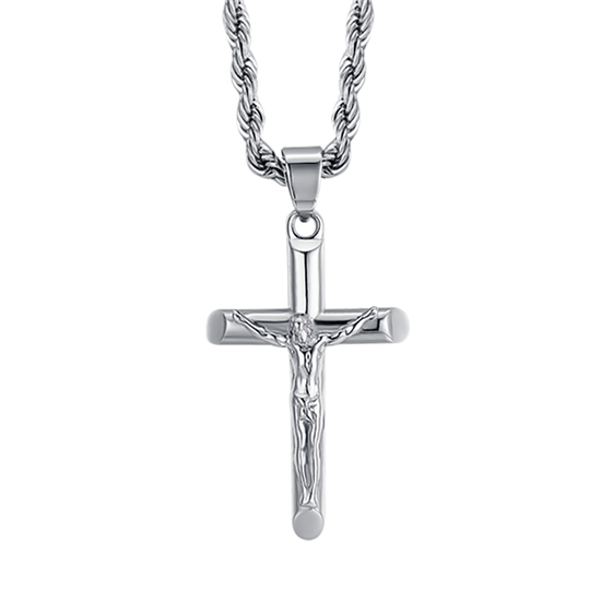 COLLAR DE ACERO PARA HOMBRE CON CRUCIFIJO