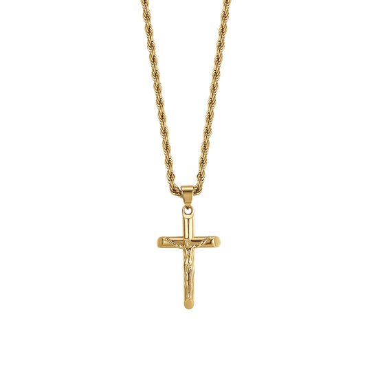 COLLAR DE ACERO PARA HOMBRE CON CRUCIFIJO