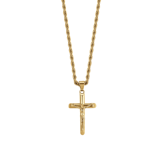 COLLAR DE ACERO PARA HOMBRE CON CRUCIFIJO