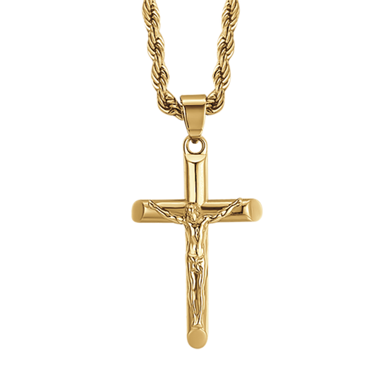 COLLAR DE ACERO PARA HOMBRE CON CRUCIFIJO