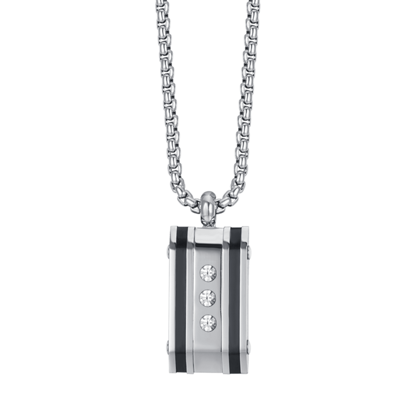 COLLAR DE ACERO PARA HOMBRE CON PLACA DE CRISTAL BLANCO