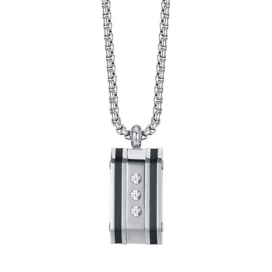 COLLAR DE ACERO PARA HOMBRE CON PLACA DE CRISTAL BLANCO