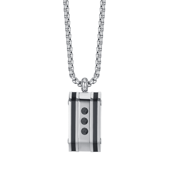 COLLAR DE ACERO PARA HOMBRE CON PLACA DE CRISTAL NEGRO