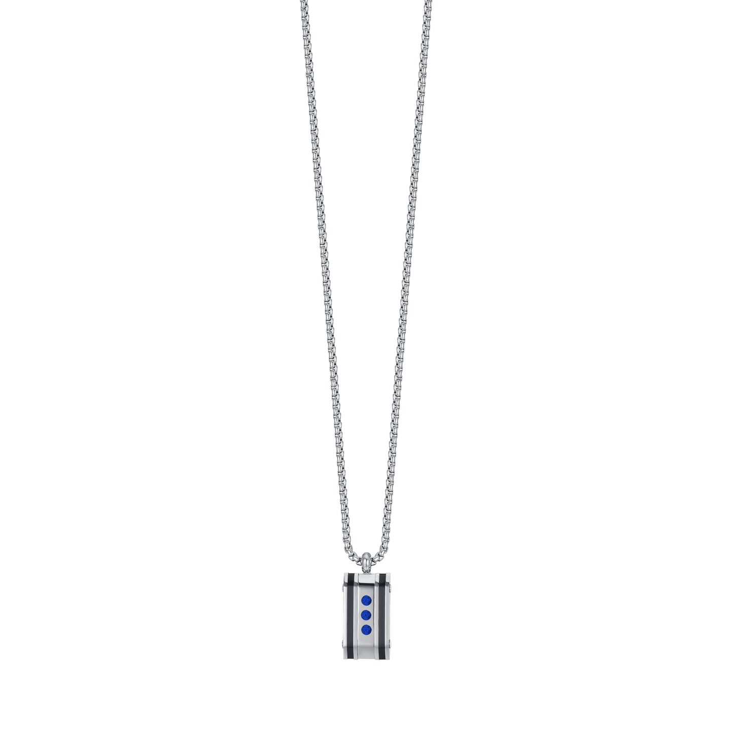 COLLAR DE ACERO PARA HOMBRE CON PLACA DE CRISTAL AZUL