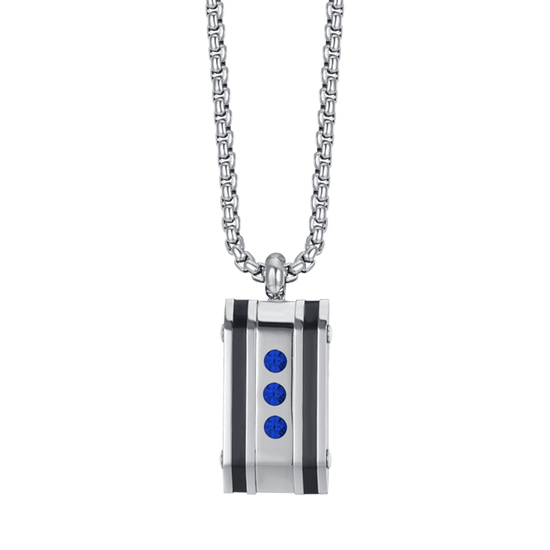COLLAR DE ACERO PARA HOMBRE CON PLACA DE CRISTAL AZUL