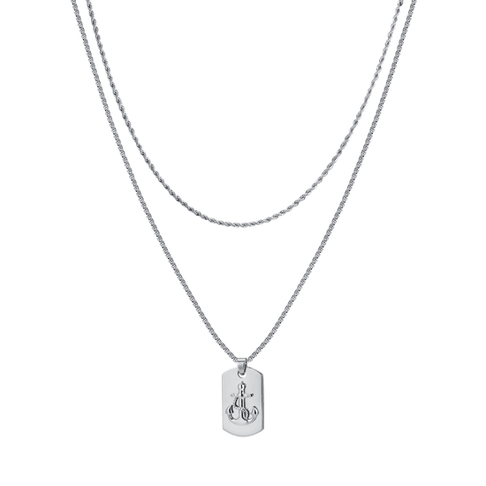 COLLAR DE ACERO PARA HOMBRE CON PLACA DE ANCLA