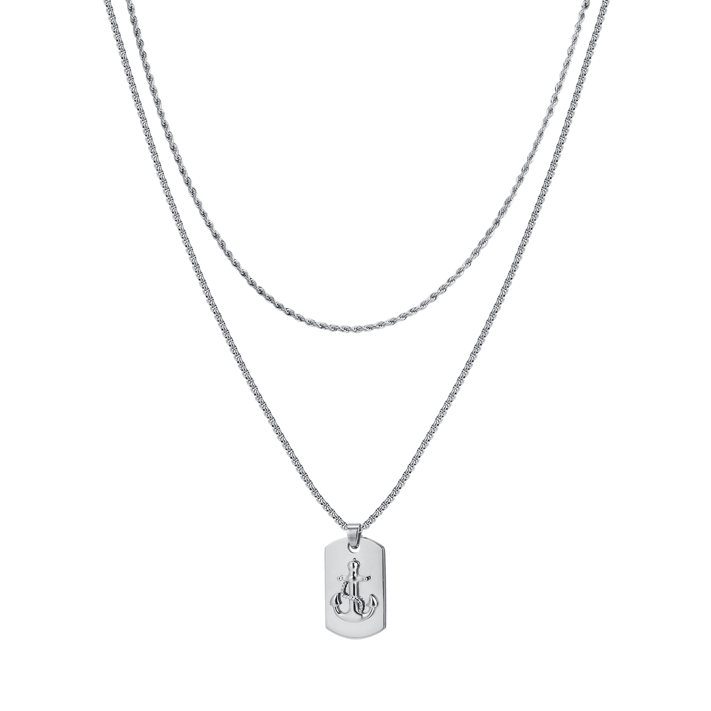 COLLAR DE ACERO PARA HOMBRE CON PLACA DE ANCLA
