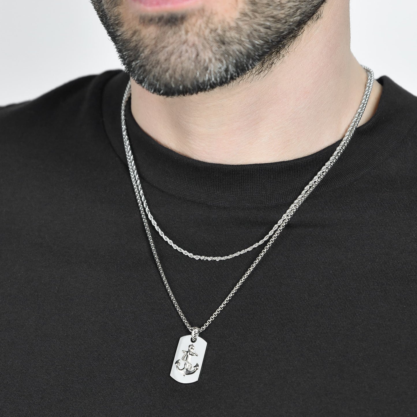 COLLAR DE ACERO PARA HOMBRE CON PLACA DE ANCLA