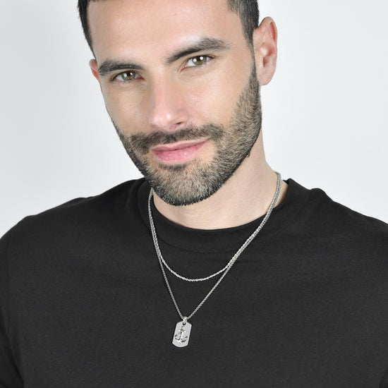 COLLAR DE ACERO PARA HOMBRE CON PLACA DE ANCLA