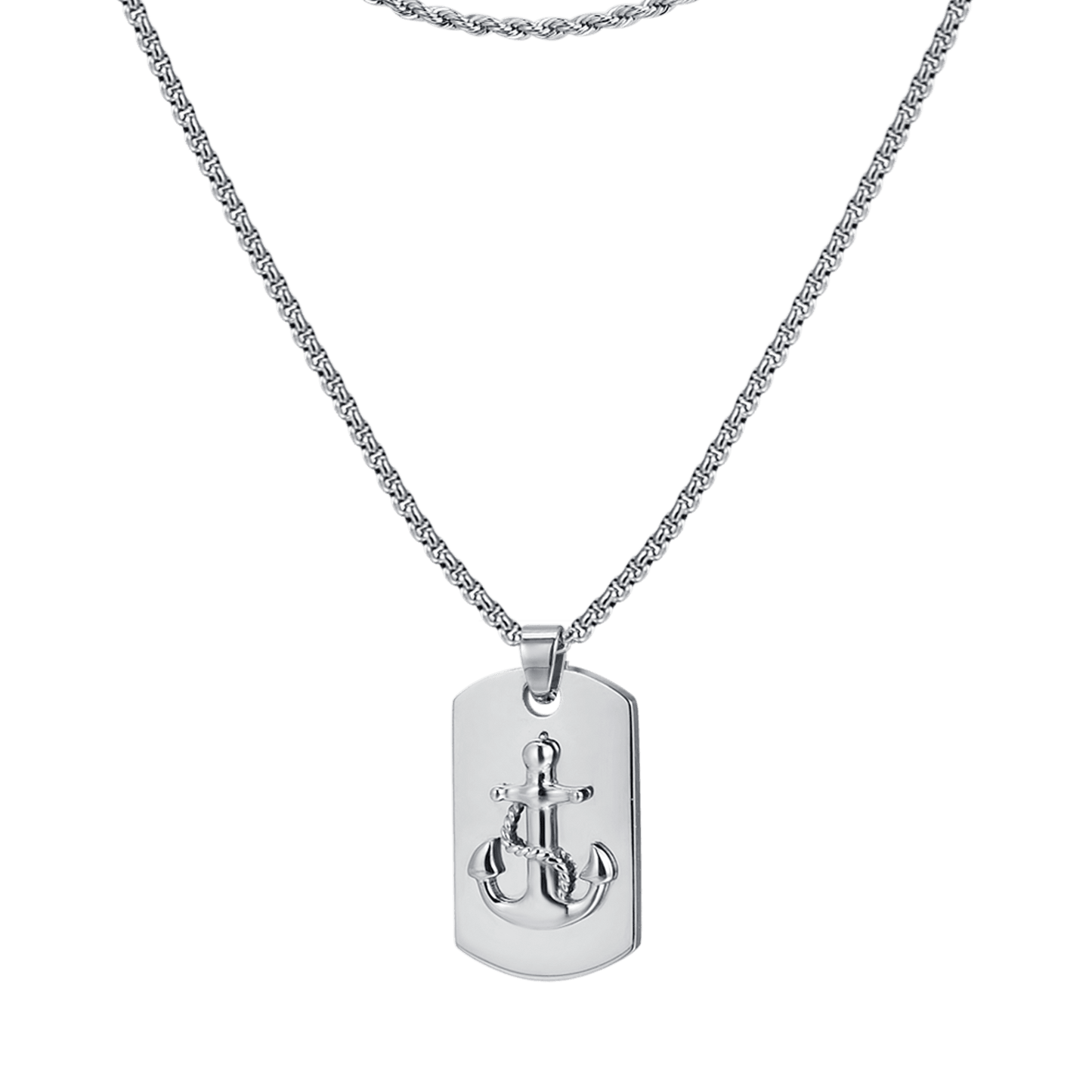 COLLAR DE ACERO PARA HOMBRE CON PLACA DE ANCLA