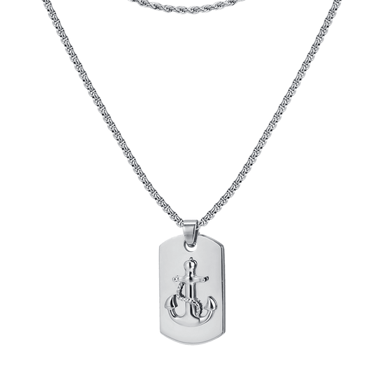 COLLAR DE ACERO PARA HOMBRE CON PLACA DE ANCLA