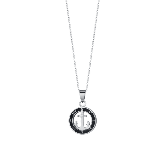 COLLAR DE HOMBRE DE ACERO CON ANCLA ESMALTADA NEGRA