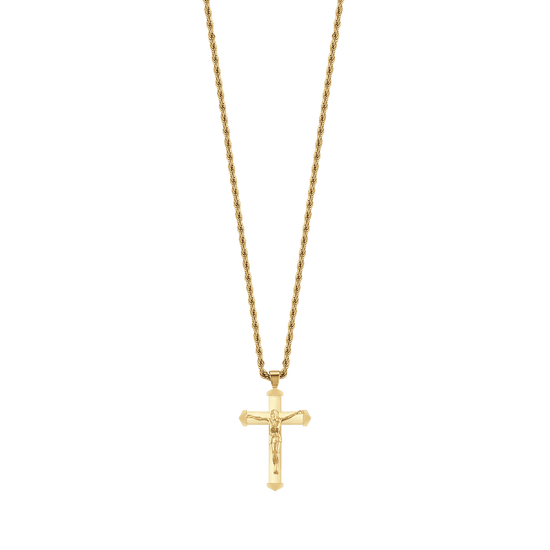 COLLAR DE HOMBRE IP DE ACERO DORADO CON CRUCIFIJO