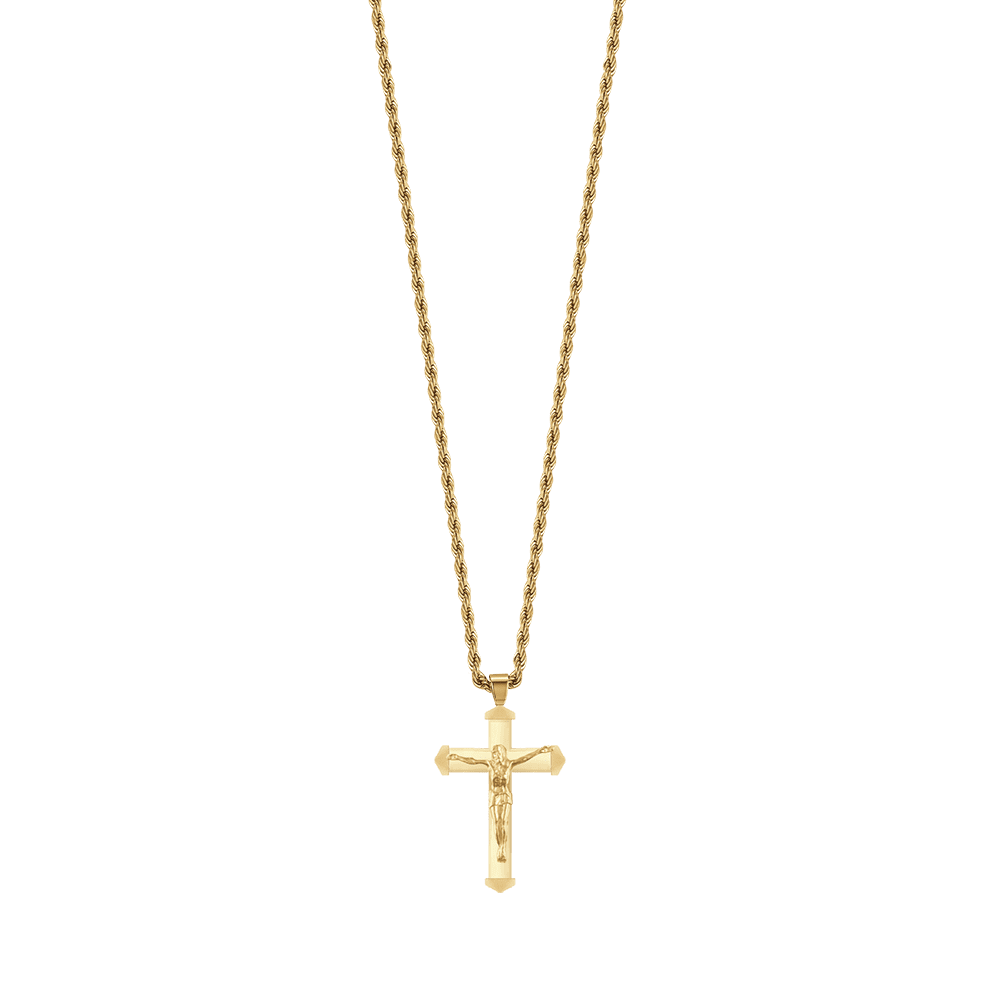 COLLAR DE HOMBRE IP DE ACERO DORADO CON CRUCIFIJO