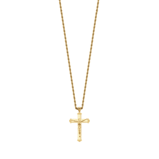 COLLAR DE HOMBRE IP DE ACERO DORADO CON CRUCIFIJO