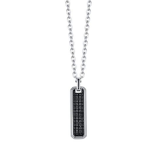 COLLAR DE HOMBRE DE ACERO CON ELEMENTO DE CRISTAL NEGRO