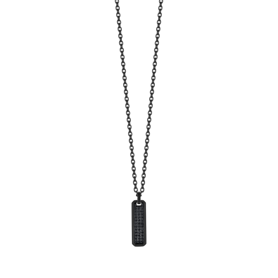 COLLAR DE HOMBRE DE ACERO IP NEGRO CON ELEMENTO DE CRISTAL NEGRO