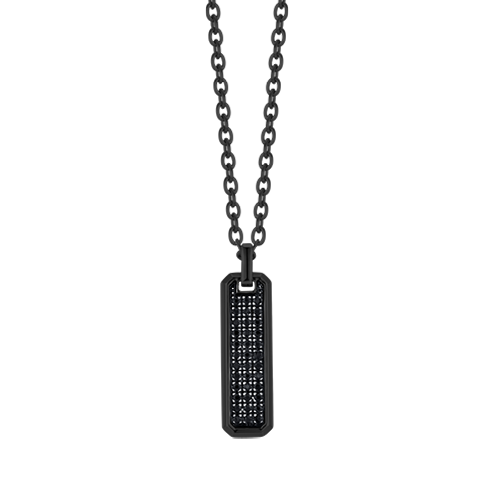 COLLAR DE HOMBRE DE ACERO IP NEGRO CON ELEMENTO DE CRISTAL NEGRO