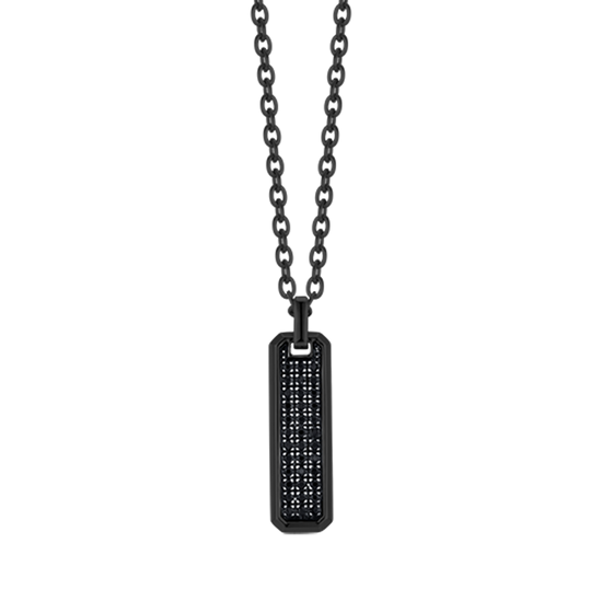 COLLAR DE HOMBRE DE ACERO IP NEGRO CON ELEMENTO DE CRISTAL NEGRO