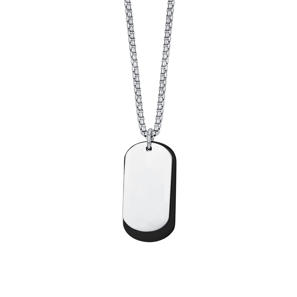 COLLAR DE HOMBRE DE ACERO CON PLACAS DE PLATA Y IP NEGRO