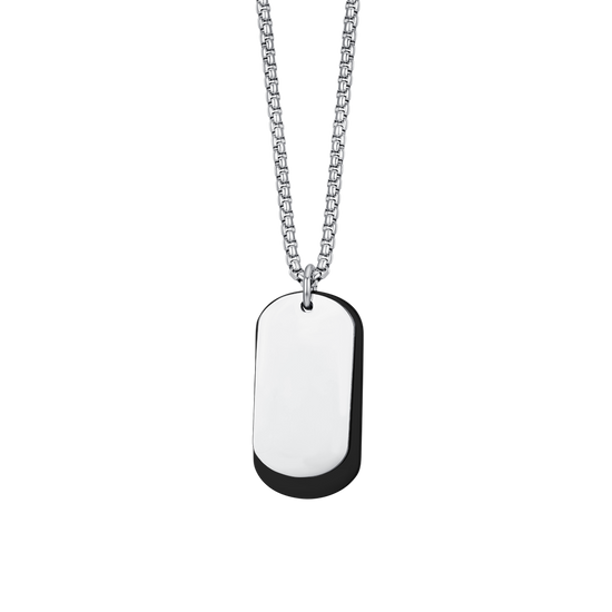 COLLAR DE HOMBRE DE ACERO CON PLACAS DE PLATA Y IP NEGRO