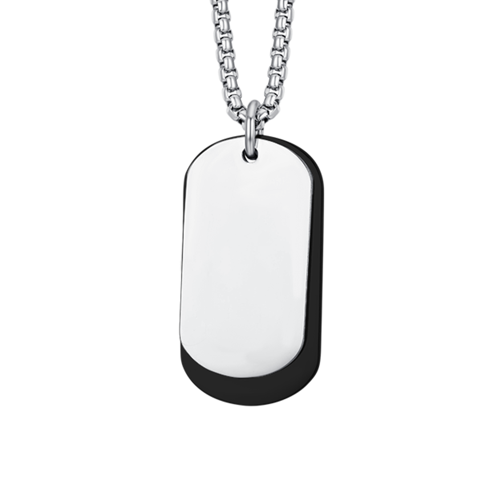 COLLAR DE HOMBRE DE ACERO CON PLACAS DE PLATA Y IP NEGRO