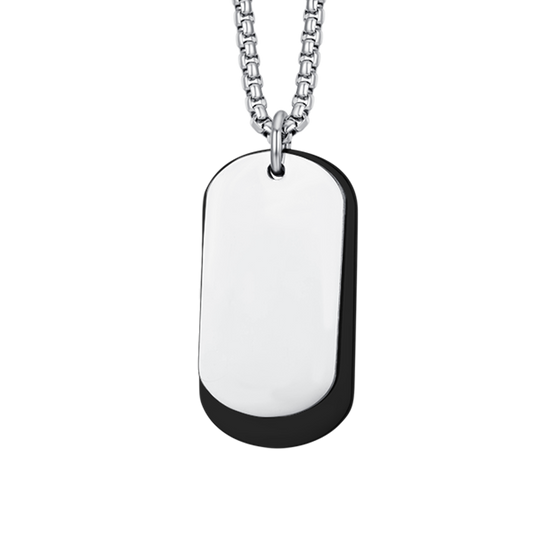 COLLAR DE HOMBRE DE ACERO CON PLACAS DE PLATA Y IP NEGRO