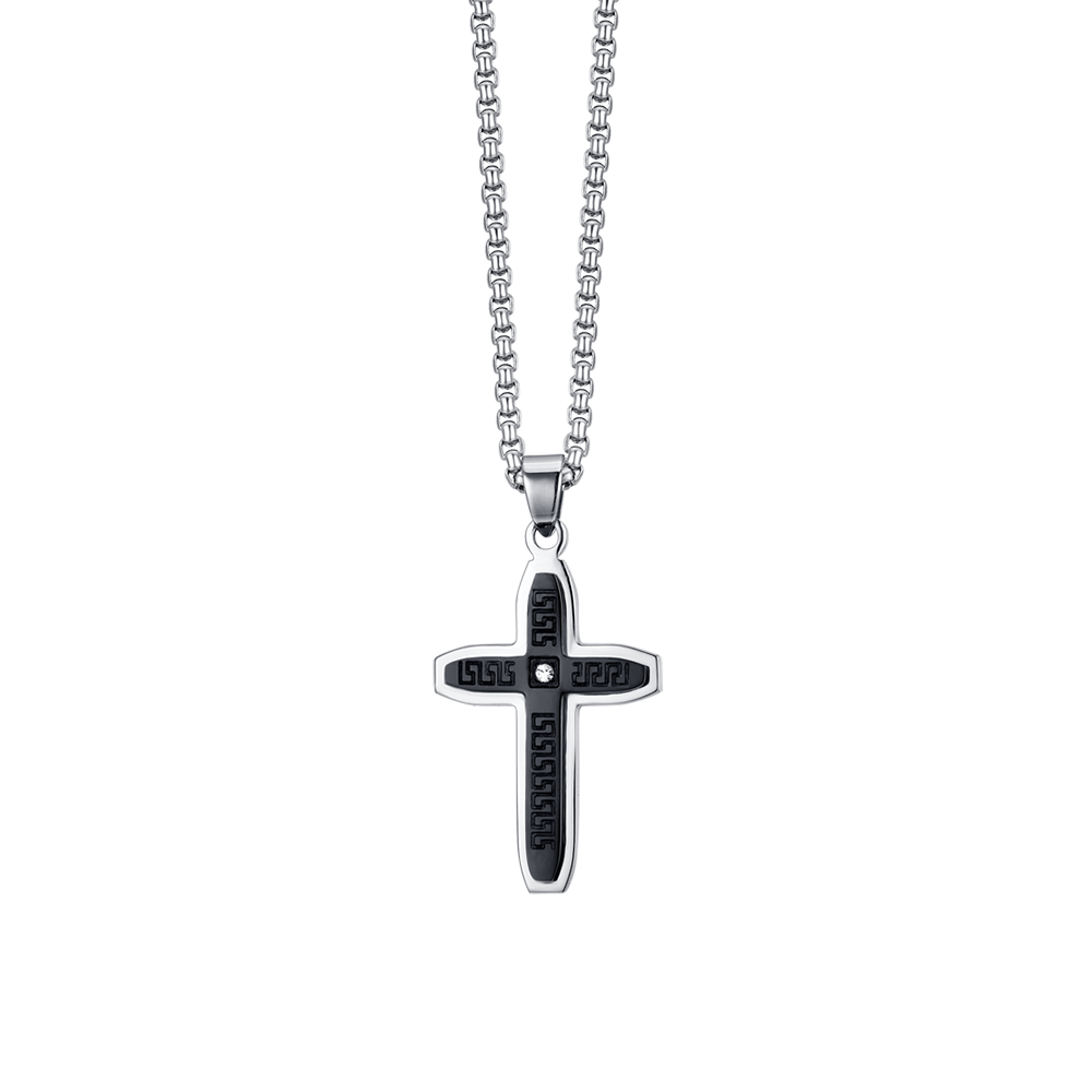 COLLAR CRUZ DE ACERO PARA HOMBRE CON IP NEGRO
