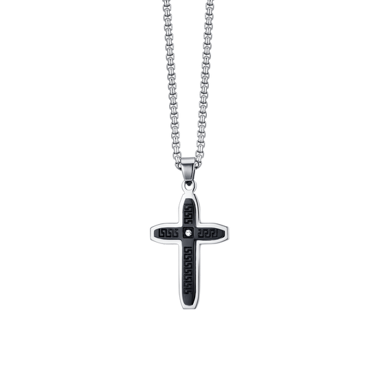 COLLAR CRUZ DE ACERO PARA HOMBRE CON IP NEGRO
