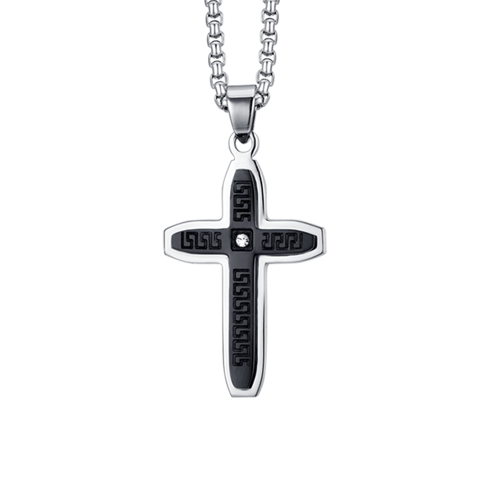 COLLAR CRUZ DE ACERO PARA HOMBRE CON IP NEGRO
