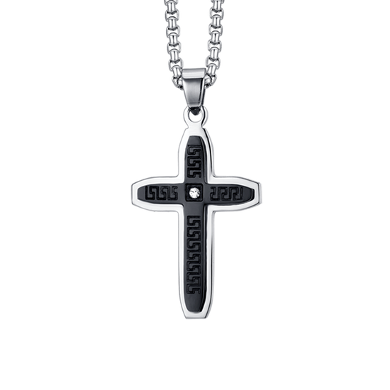 COLLAR CRUZ DE ACERO PARA HOMBRE CON IP NEGRO