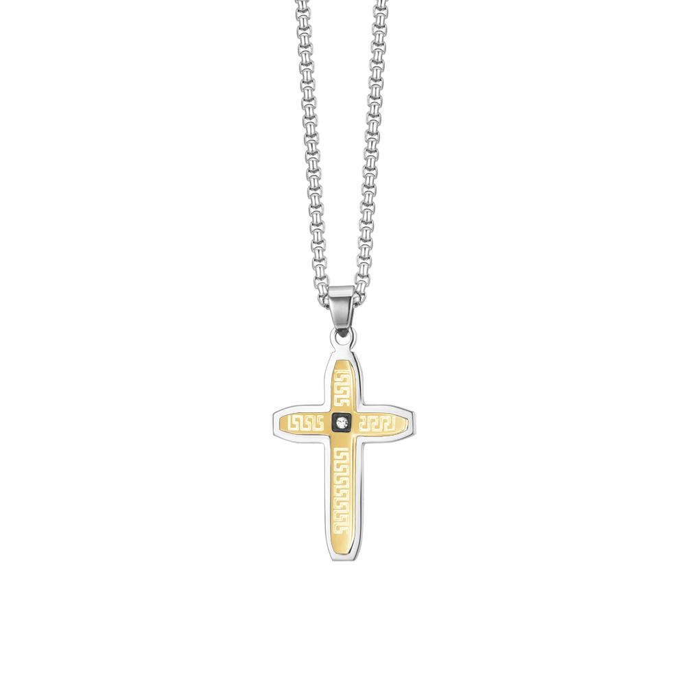 COLLAR DE HOMBRE DE ACERO CRUZ IP ORO