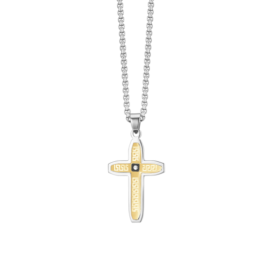 COLLAR DE HOMBRE DE ACERO CRUZ IP ORO