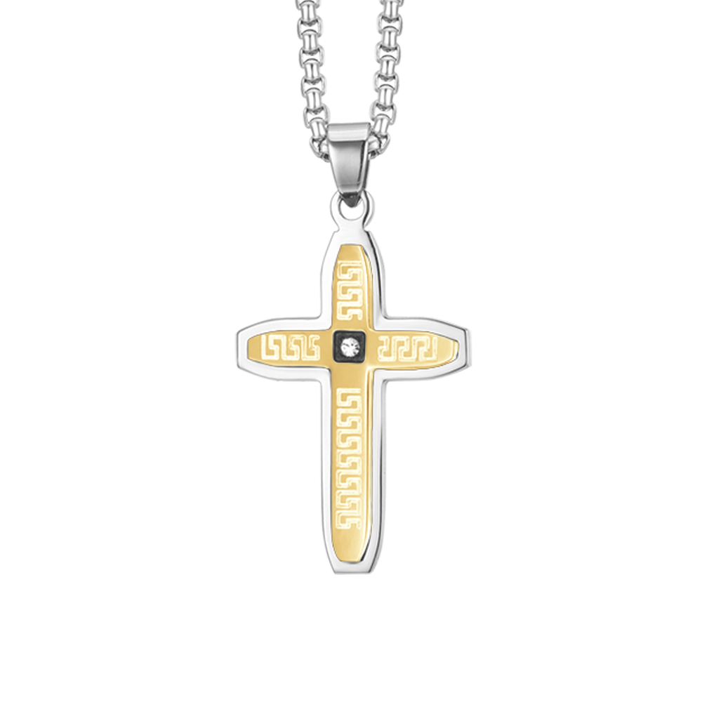 COLLAR DE HOMBRE DE ACERO CRUZ IP ORO