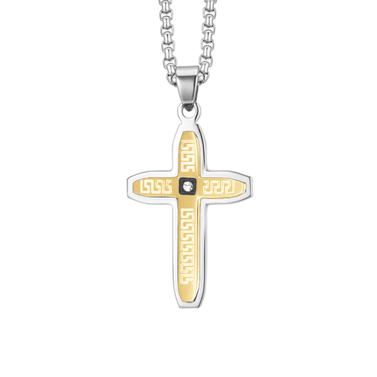 COLLAR DE HOMBRE DE ACERO CRUZ IP ORO