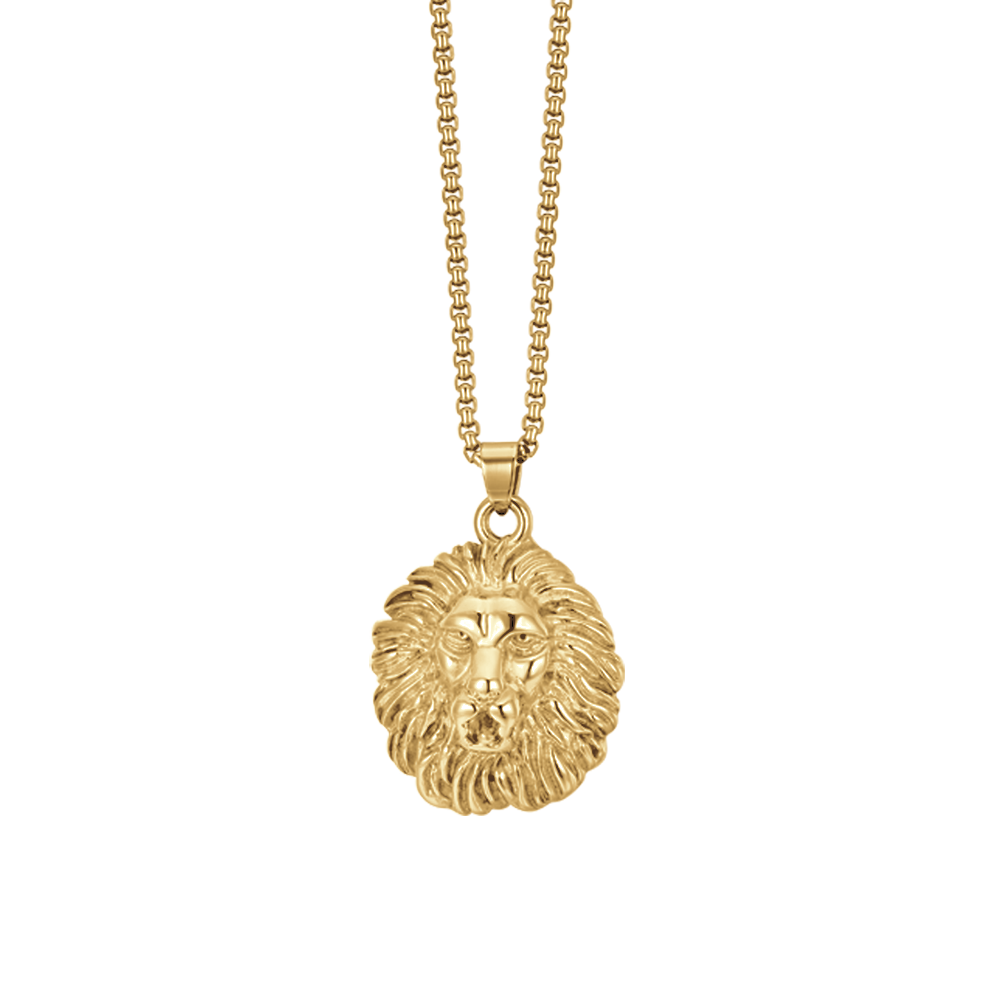 COLLAR DE ACERO IP ORO CABEZA DE LEÓN PARA HOMBRE