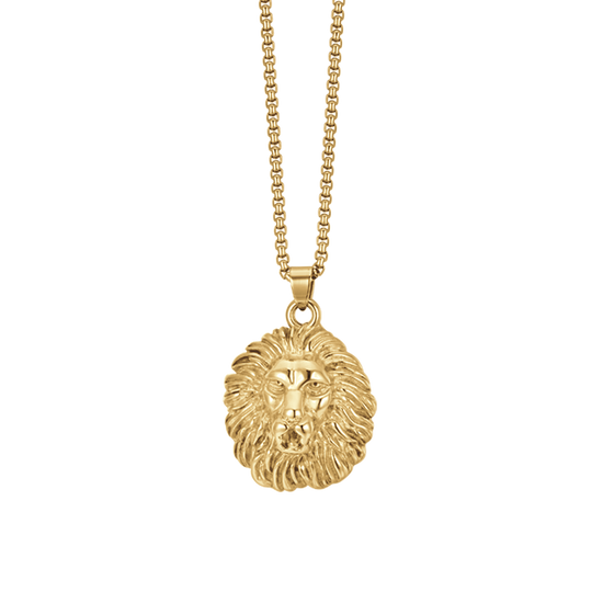 COLLAR DE ACERO IP ORO CABEZA DE LEÓN PARA HOMBRE