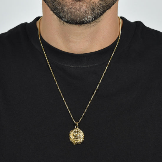 COLLAR DE ACERO IP ORO CABEZA DE LEÓN PARA HOMBRE
