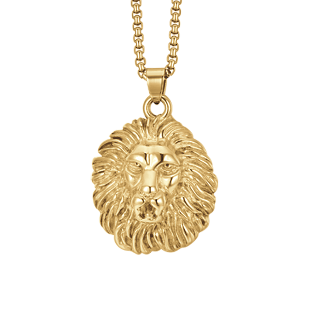 COLLAR DE ACERO IP ORO CABEZA DE LEÓN PARA HOMBRE
