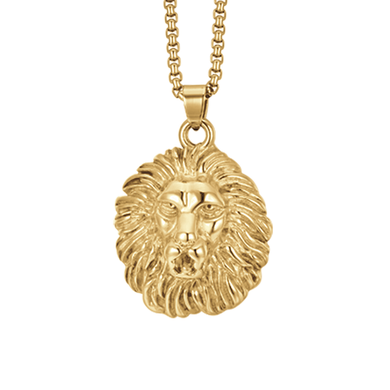 COLLAR DE ACERO IP ORO CABEZA DE LEÓN PARA HOMBRE
