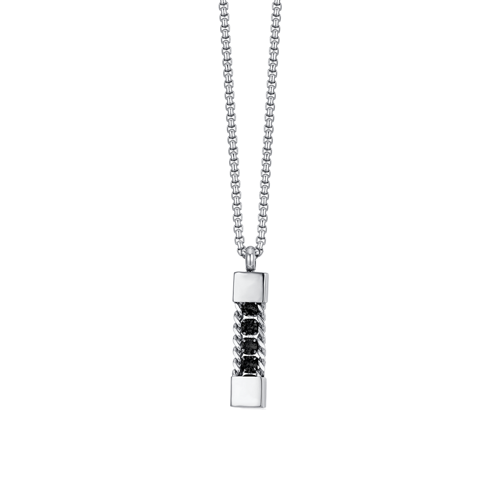 COLLAR ELEMENTO DE ACERO PARA HOMBRE CON CRISTALES NEGROS