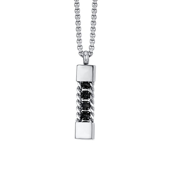 COLLAR ELEMENTO DE ACERO PARA HOMBRE CON CRISTALES NEGROS