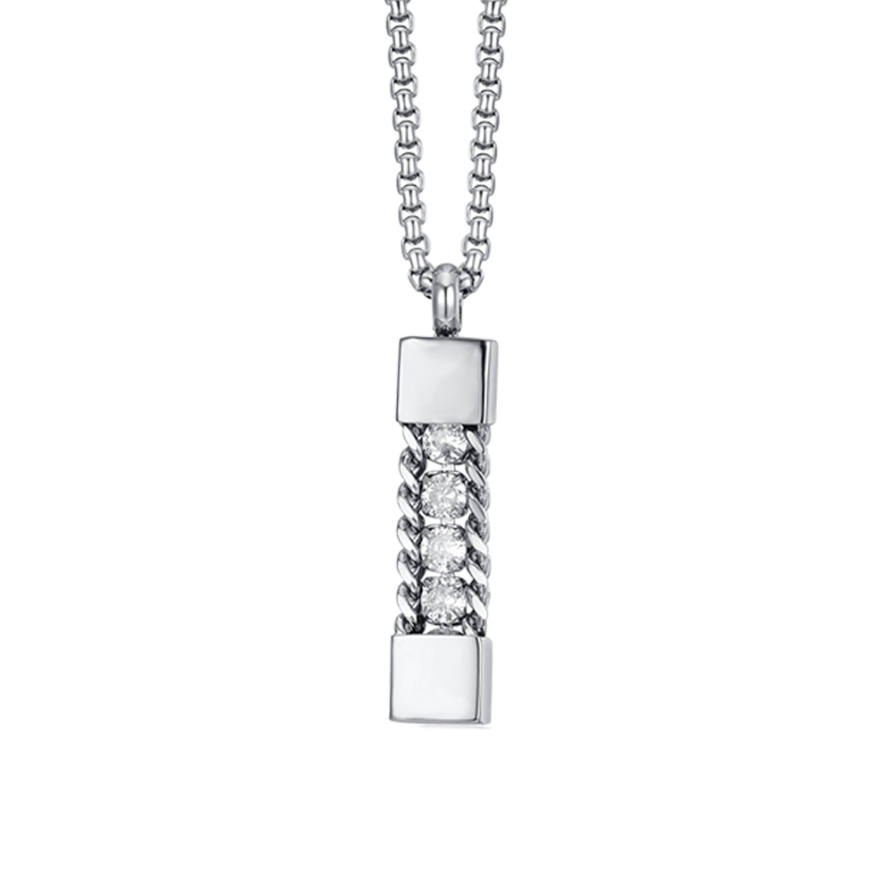 COLLAR ELEMENTO DE ACERO PARA HOMBRE CON CRISTALES BLANCOS