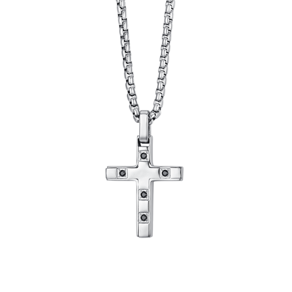 COLLAR CRUZ DE HOMBRE DE ACERO CON CRISTALES NEGROS