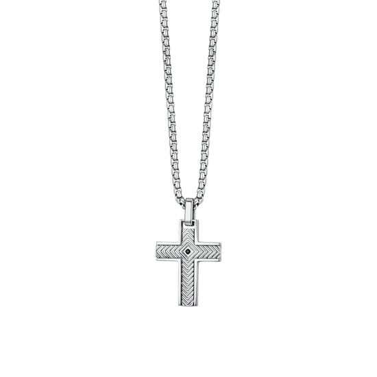 COLLAR DE ACERO PARA HOMBRES CON CRUZ