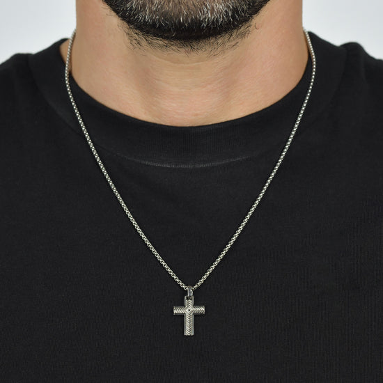 COLLAR DE ACERO PARA HOMBRES CON CRUZ