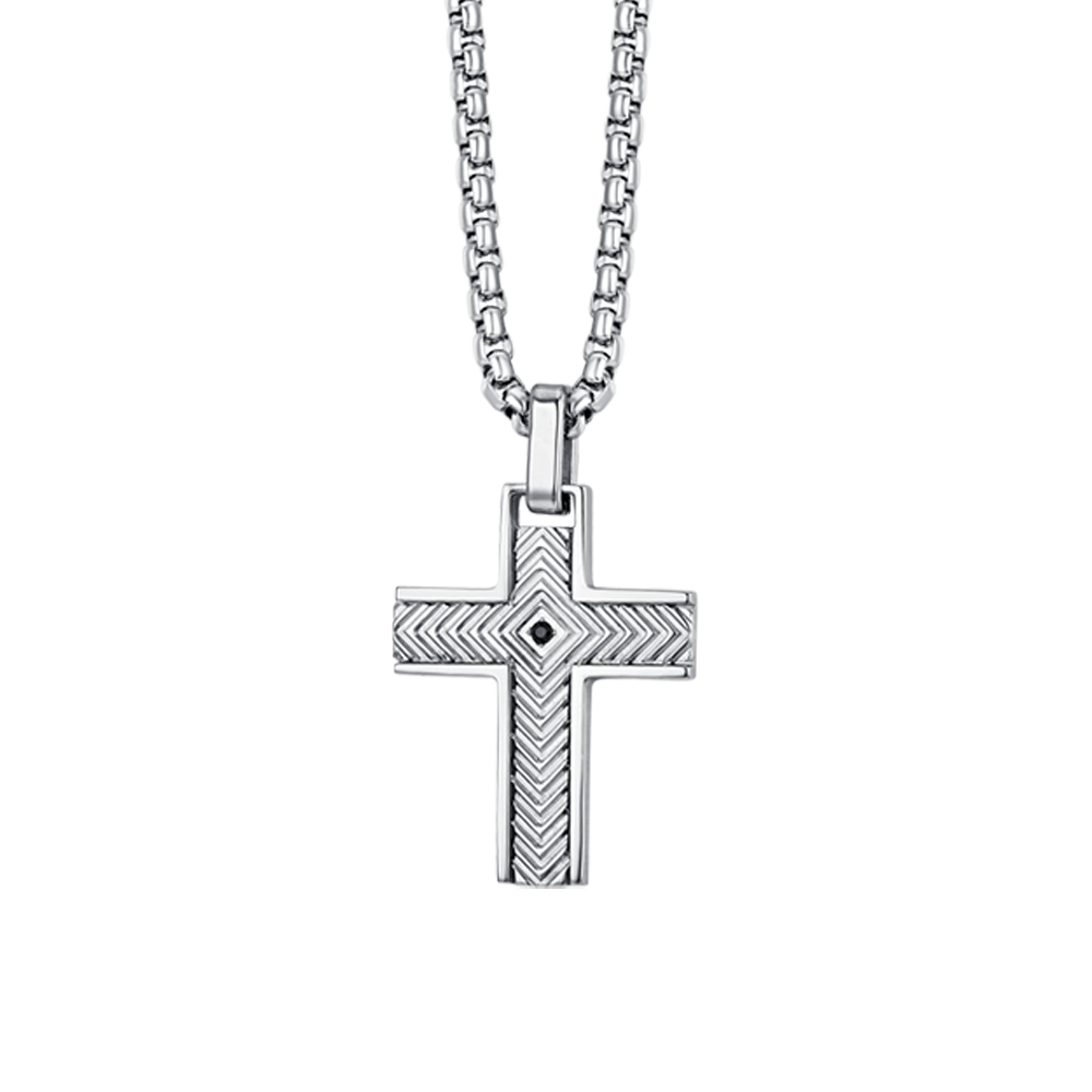 COLLAR DE ACERO PARA HOMBRES CON CRUZ